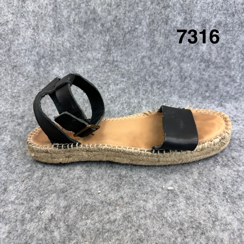 Soludos Cadiz Espadrille Platform Sandals Black Leather Ankle Strap Sz 10